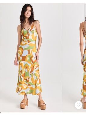 Astr The Label Retro Wave Slip Maxi Dress in Mustard, Green & White